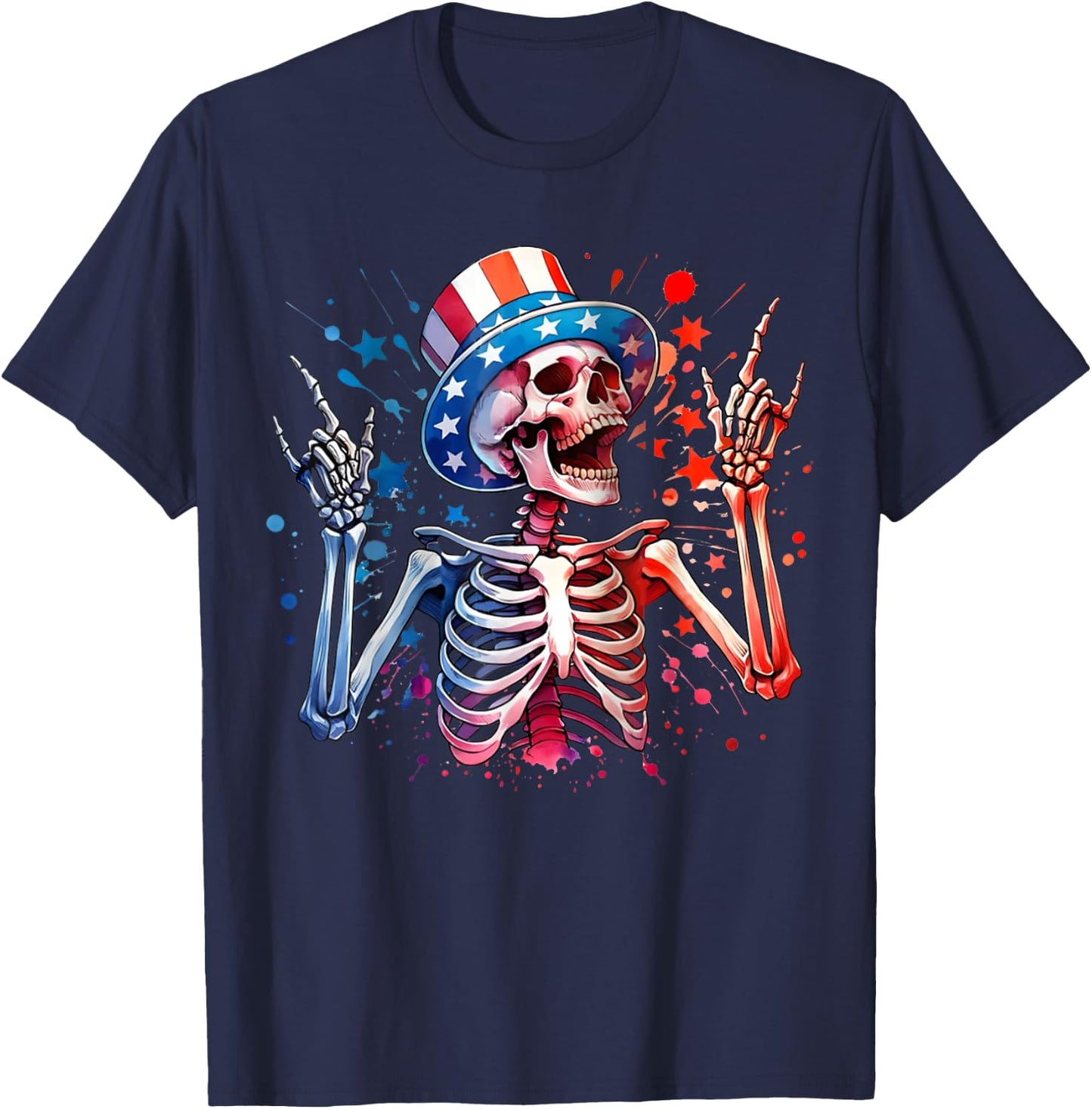 Party in The USA Rock Hand July 4th Funny American Skeleton Kids Men T-Shirt - T-Shirt | Navy