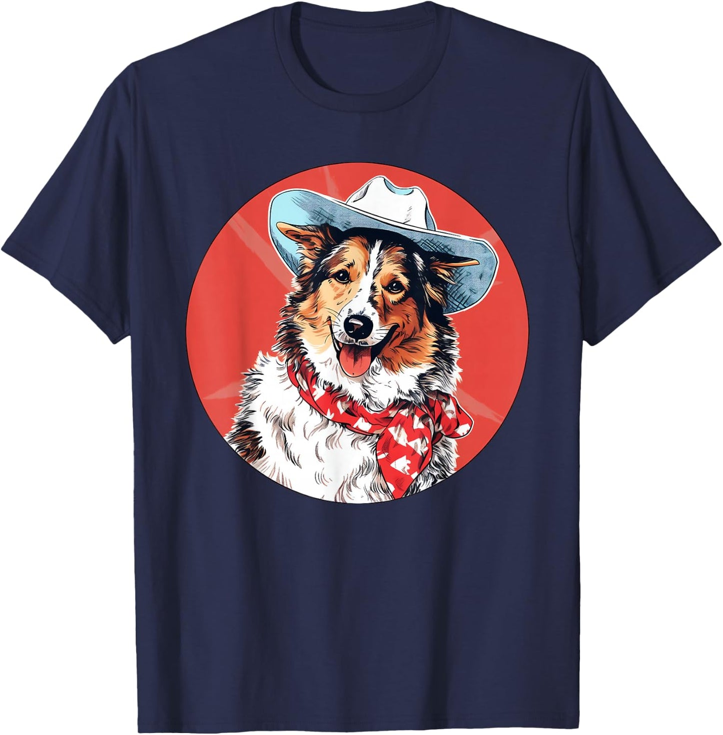 Shetland Sheepdog Cowboy Funny Dog Wild West T-Shirt - T-Shirt | Navy