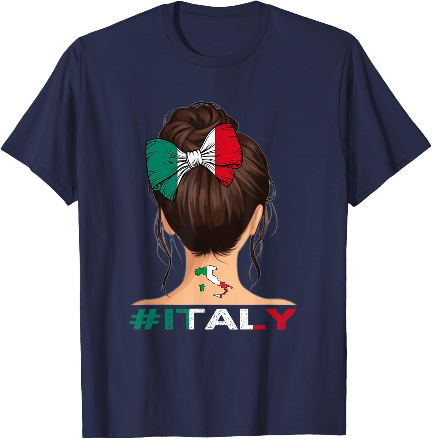 Italian Flag - Italy Girl Messy Bun , black T-Shirt - T-Shirt | Navy
