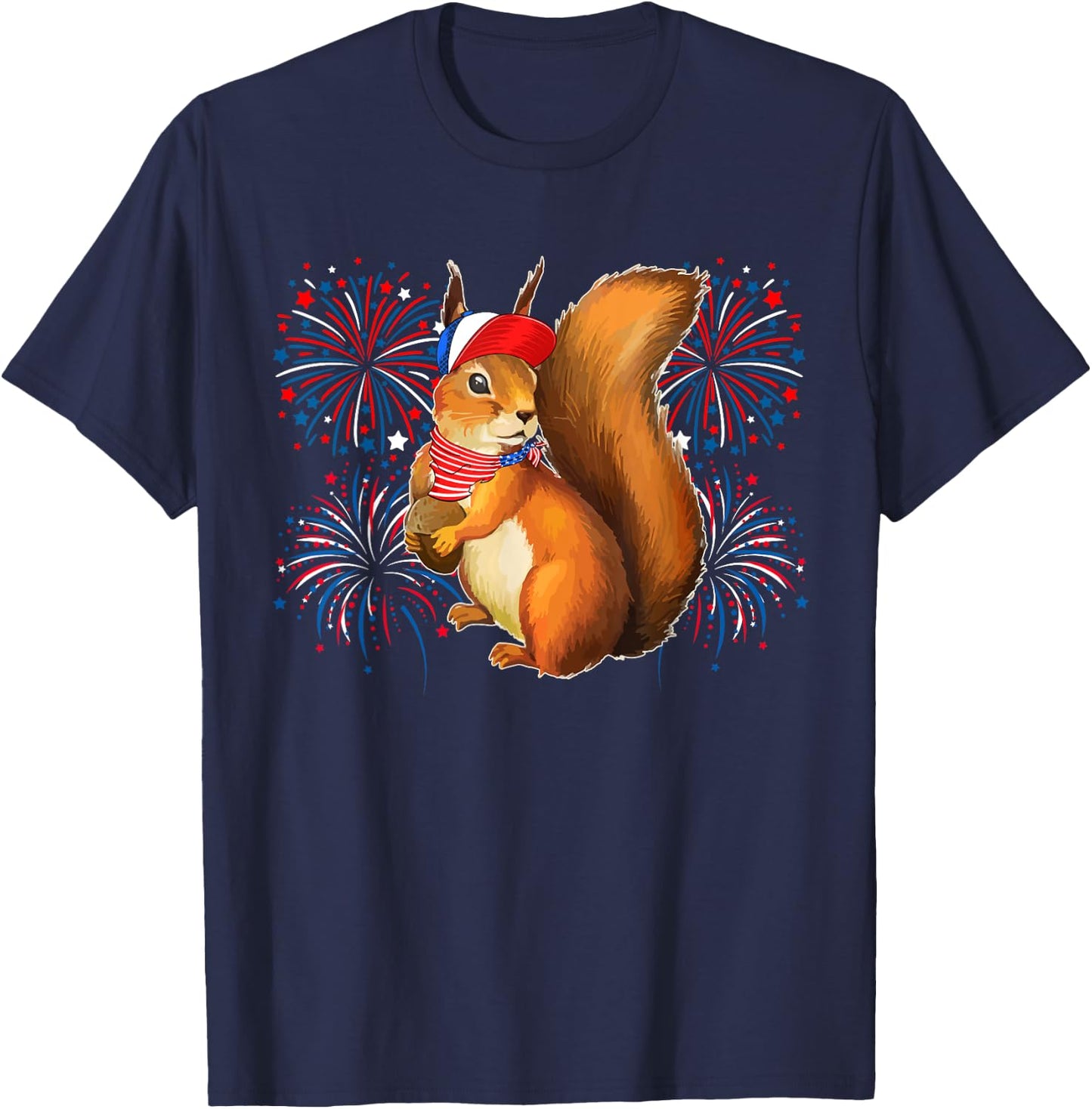 Squirrel 4th Of July American Flag Fireworks Costume Animal T-Shirt - T-Shirt | Navy