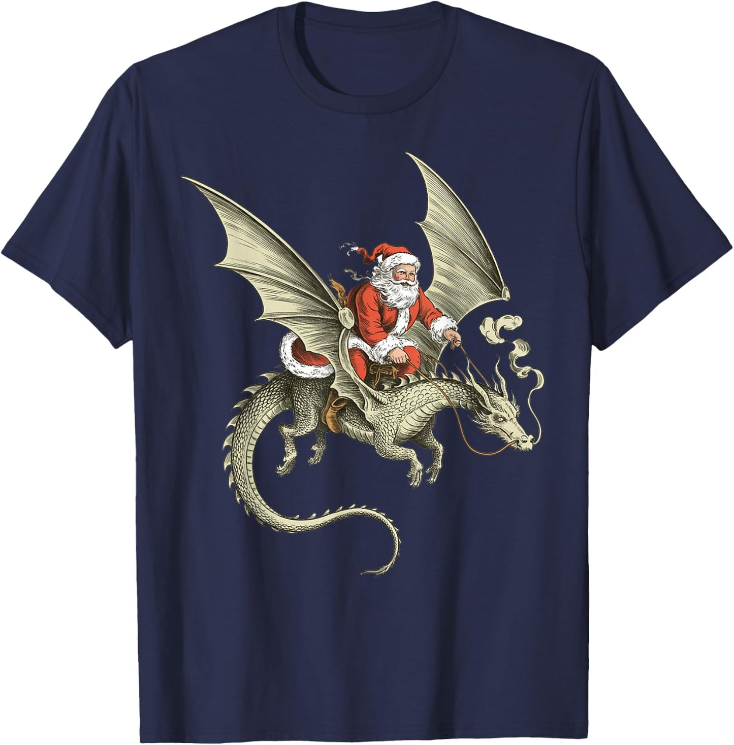 Vintage Viking Pagan Christmas - Classic Santa Riding Dragon T-Shirt - T-Shirt | Navy