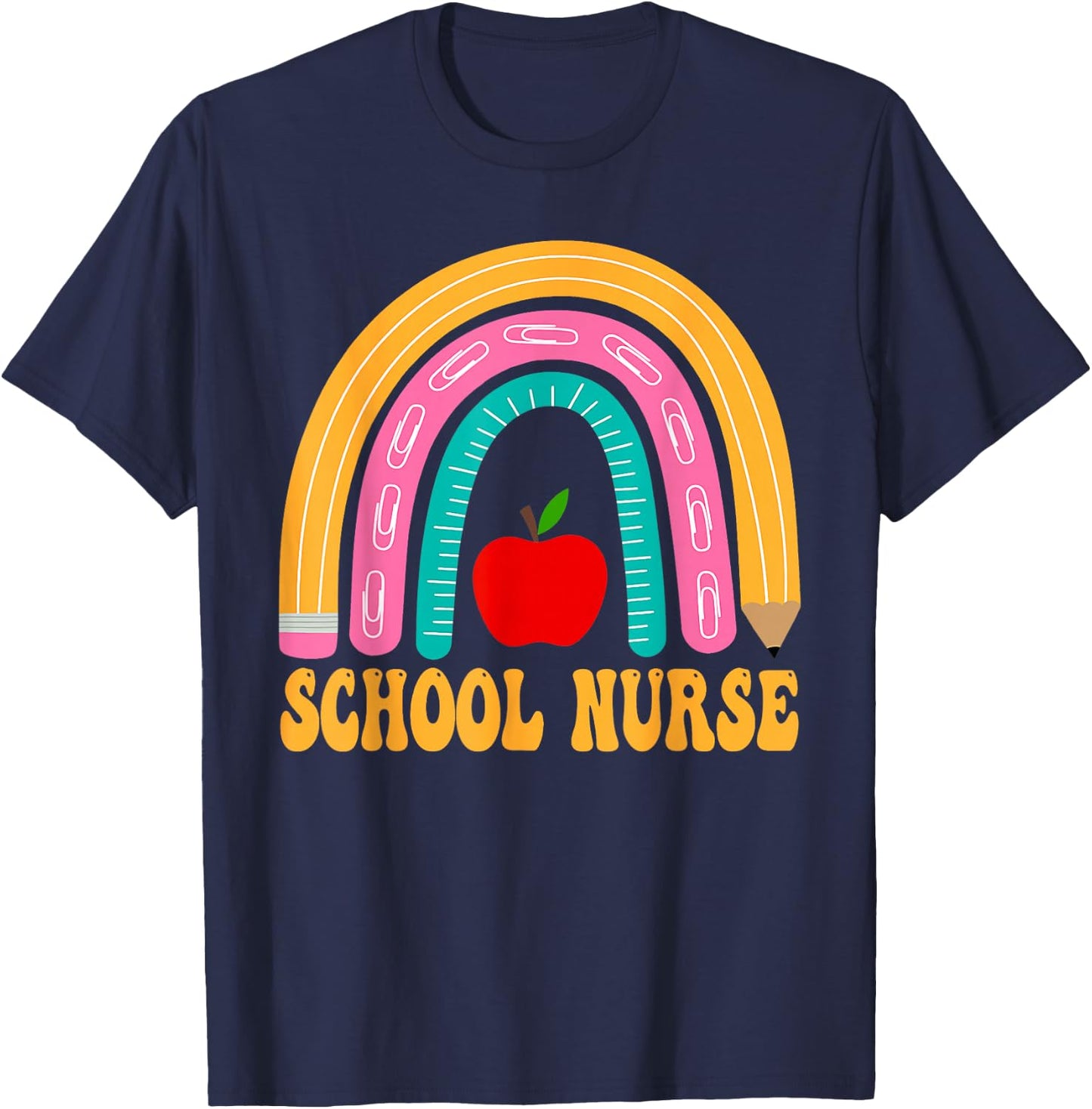 First Day of School Nurse Back To School Rainbow Pencil T-Shirt - T-Shirt | Navy