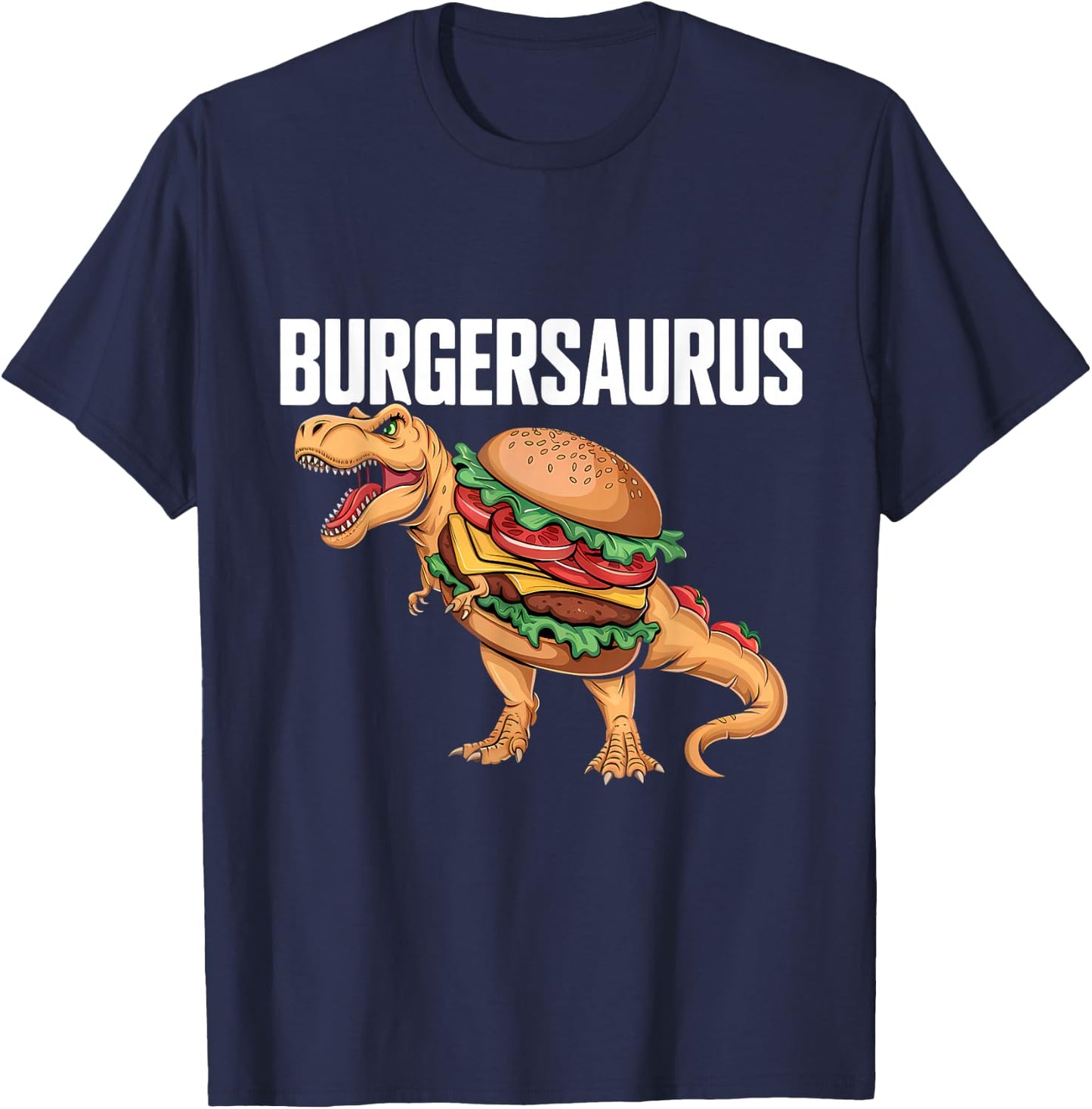 Burger Dinosaur T-Rex Burger Dino Funny Fast Food T-Shirt - T-Shirt | Navy