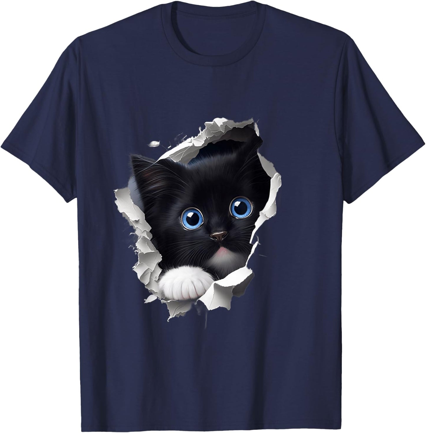 A Curious and Cute Kitten Black Cat , black T-Shirt - T-Shirt | Navy