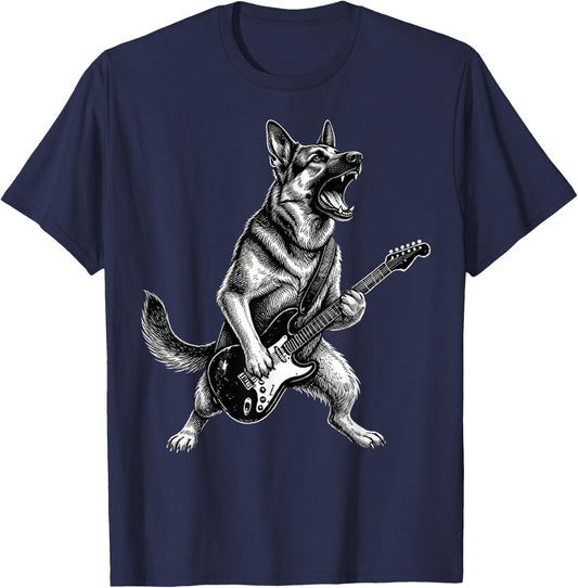 Funny German Shepherd Dog Playing Guitar T-Shirt - T-Shirt | Navy