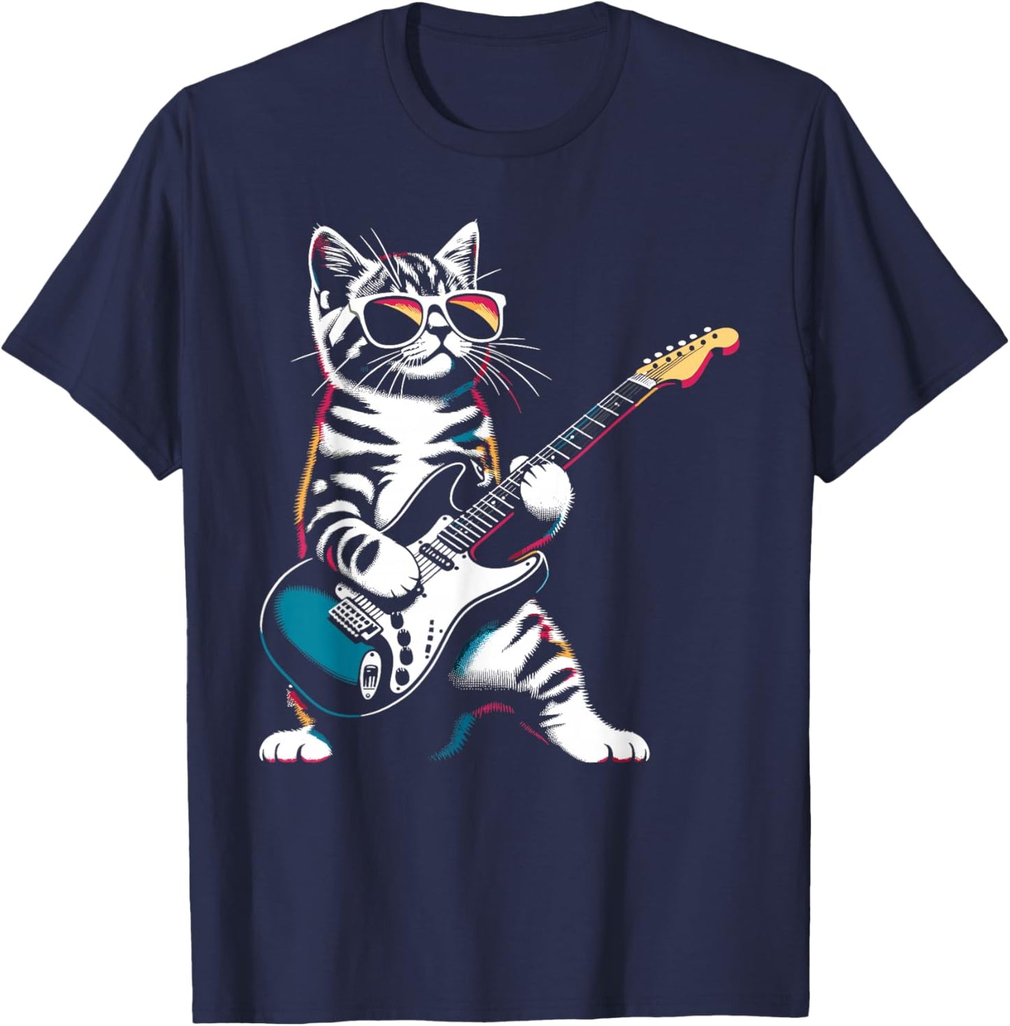 Guitar Cat Novelty Rock Music Band Concert Funny Cat T-Shirt - T-Shirt | Navy