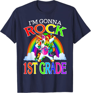 I'm Gonna Rock 1st Grade Unicorn Rainbow Back To School T-Shirt - T-Shirt | Navy