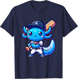 Funny axolotl baseball player catcher boys girls T-Shirt - T-Shirt | Navy