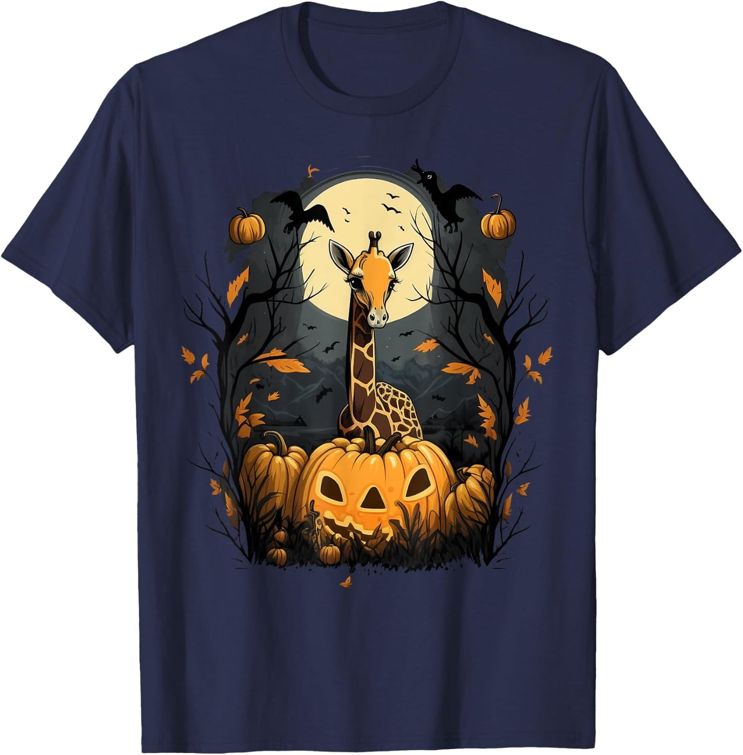 Pumpkin Giraffe Costume on Giraffe Halloween T-Shirt - T-Shirt | Navy