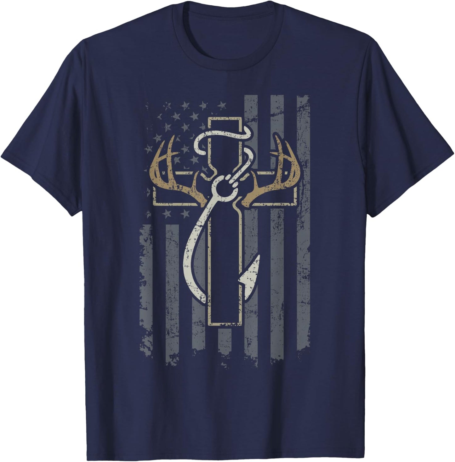 Faith Hunting Fishing - Christian Cross USA Hunter Fisherman T-Shirt - T-Shirt | Navy
