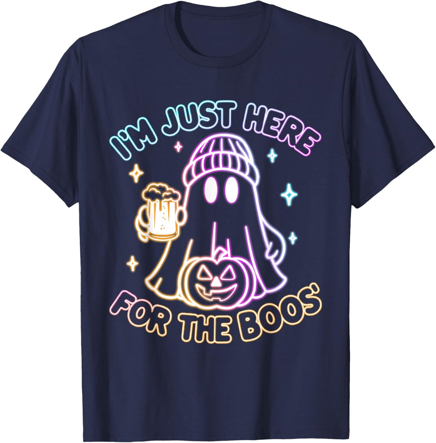 Groovy I'm Just Here For The Boos Halloween Glowing Graphic T-Shirt - T-Shirt | Navy