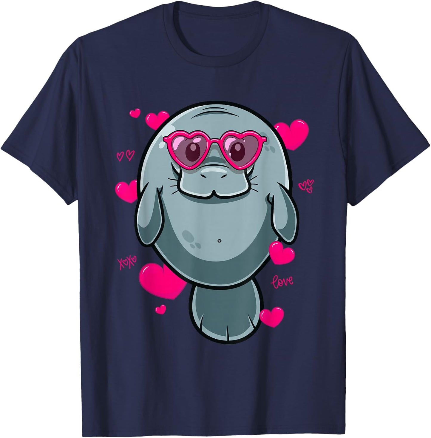 Cute Manatee Gift Girls Heart Glasses Manatee Valentine T-Shirt - T-Shirt | Navy
