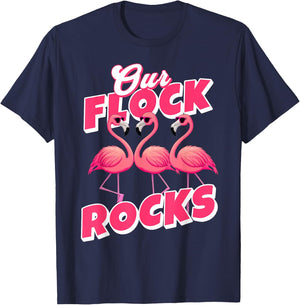 Our Flock Rocks Funny Flamingo Matching Family Vacation T-Shirt - T-Shirt | Navy