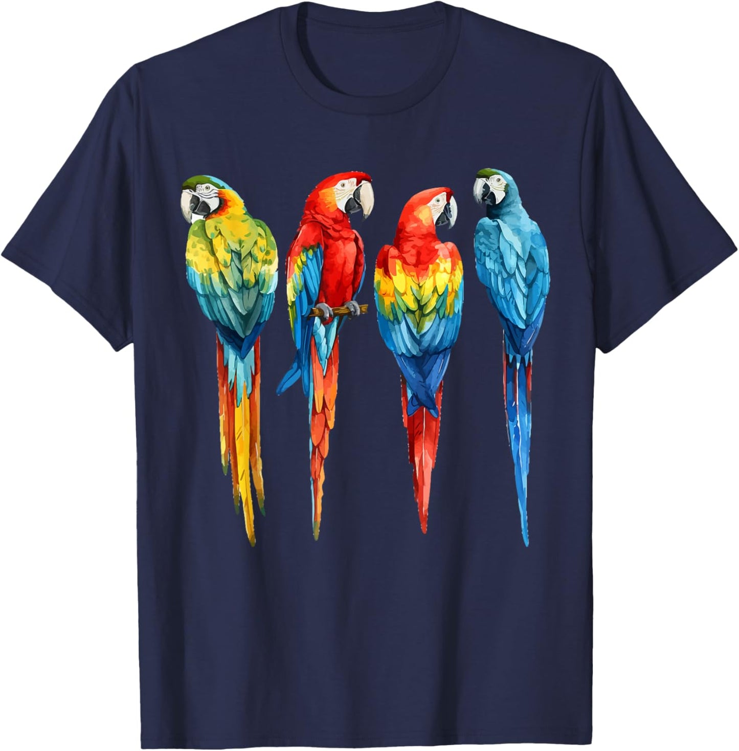 Colourful Parrot Watercolor , black T-Shirt - T-Shirt | Navy