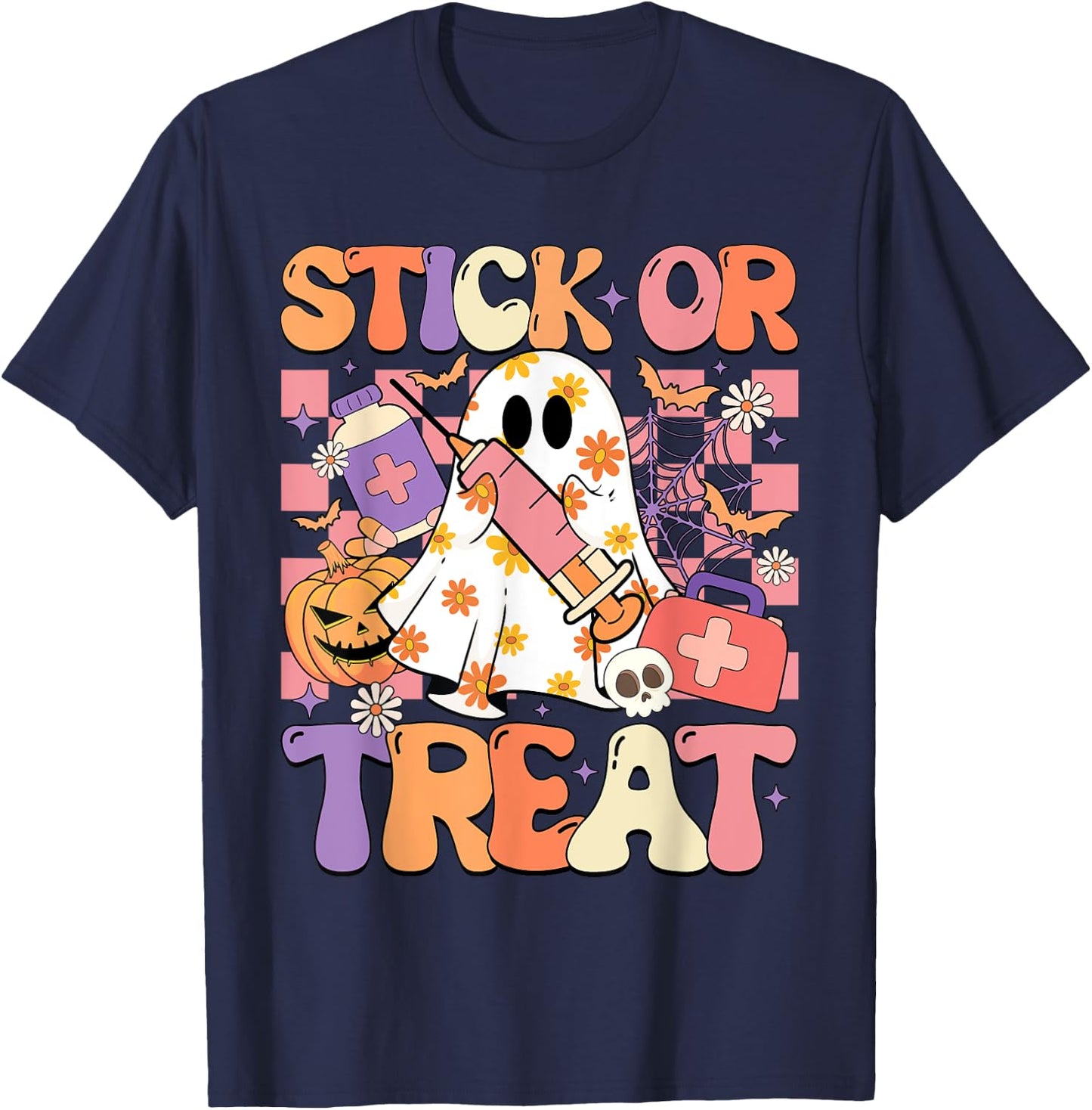 Stick Or Treat Phlebotomy Tech Syringe Trick Or Treat Day T-Shirt - T-Shirt | Navy