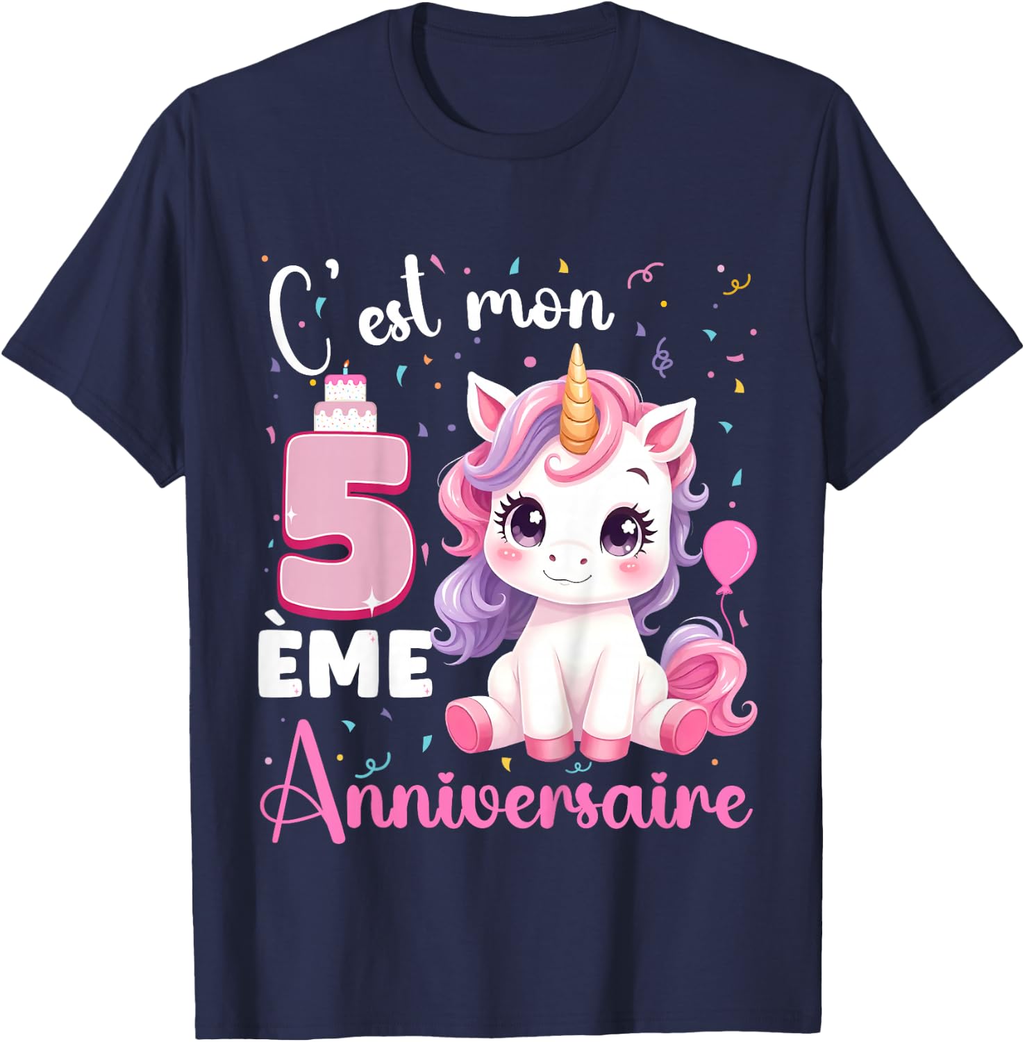 Enfant C'est Mon 5 ème Anniversaire Unicorn Birthday 5 Years , Black, 2 T-Shirt - T-Shirt | Navy