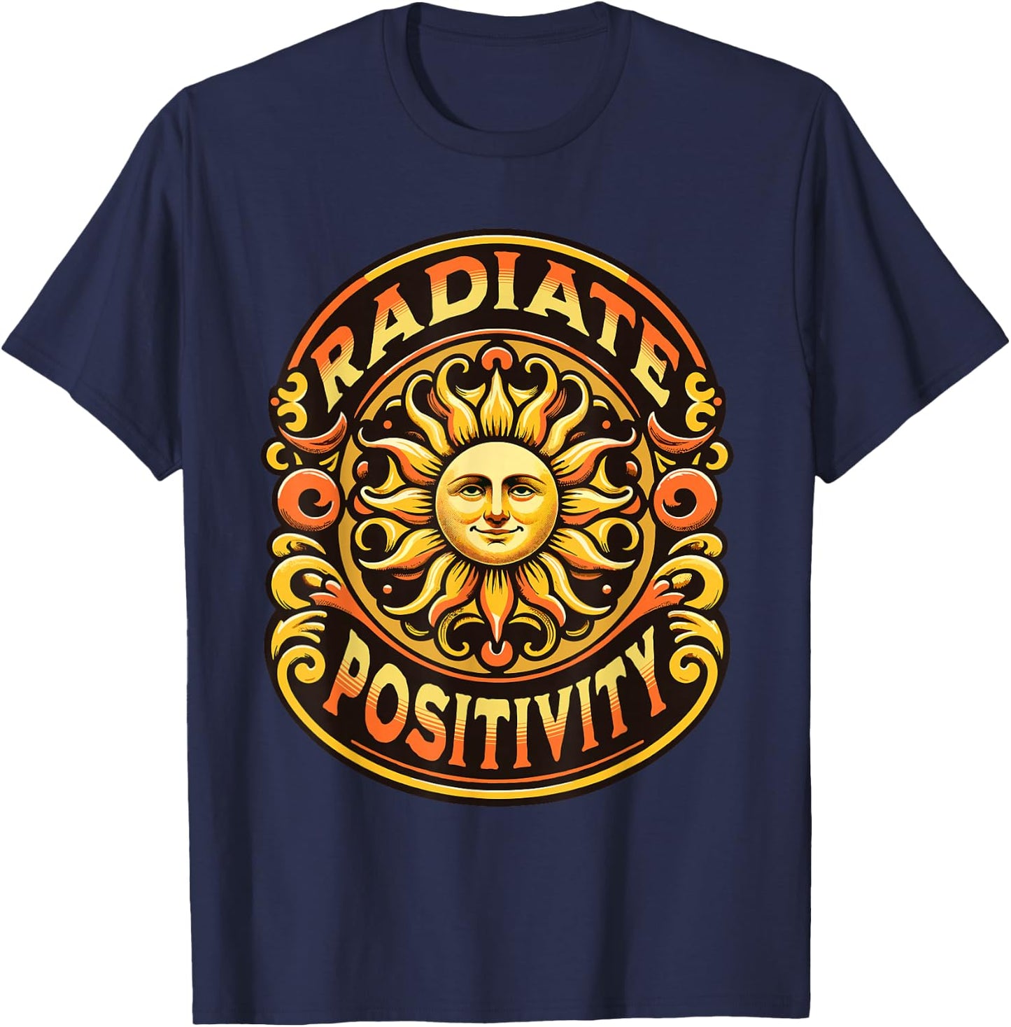 Radiate Positivity Vintage Sun Inspirational Motivational T-Shirt - T-Shirt | Navy
