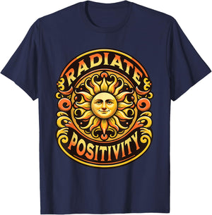 Radiate Positivity Vintage Sun Inspirational Motivational T-Shirt - T-Shirt | Navy