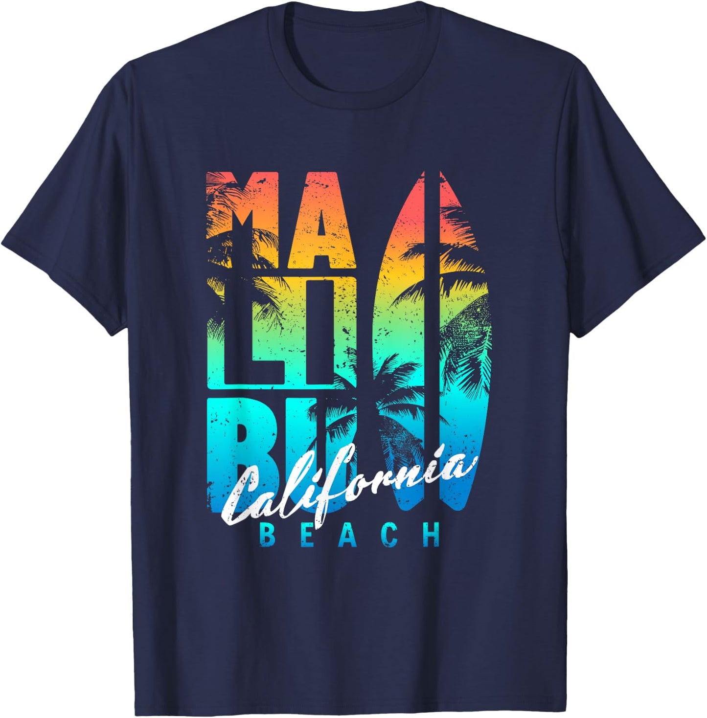 Malibu Beach California , Black, S T-Shirt - T-Shirt | Navy
