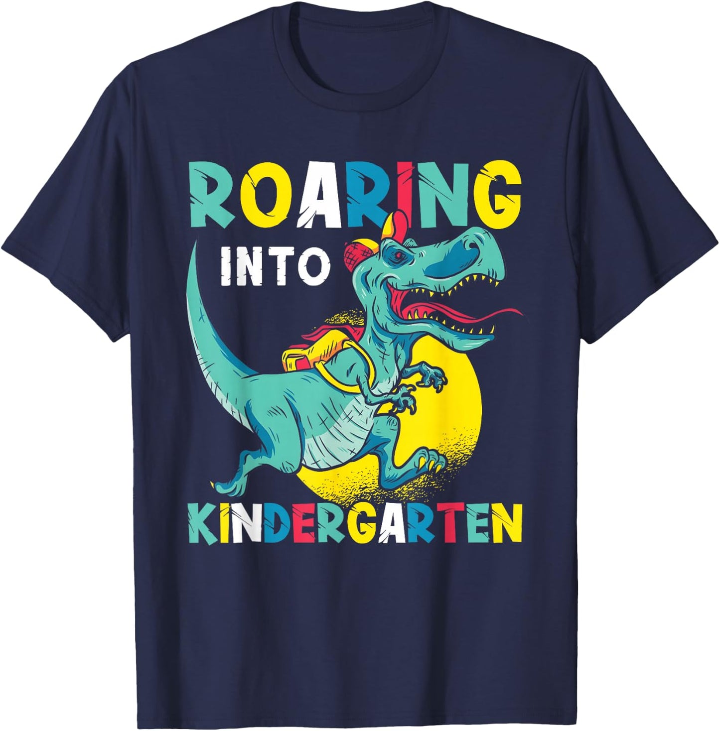 Roaring Into Kindergarten Dinosaur TRex Back To School Kids T-Shirt - T-Shirt | Navy