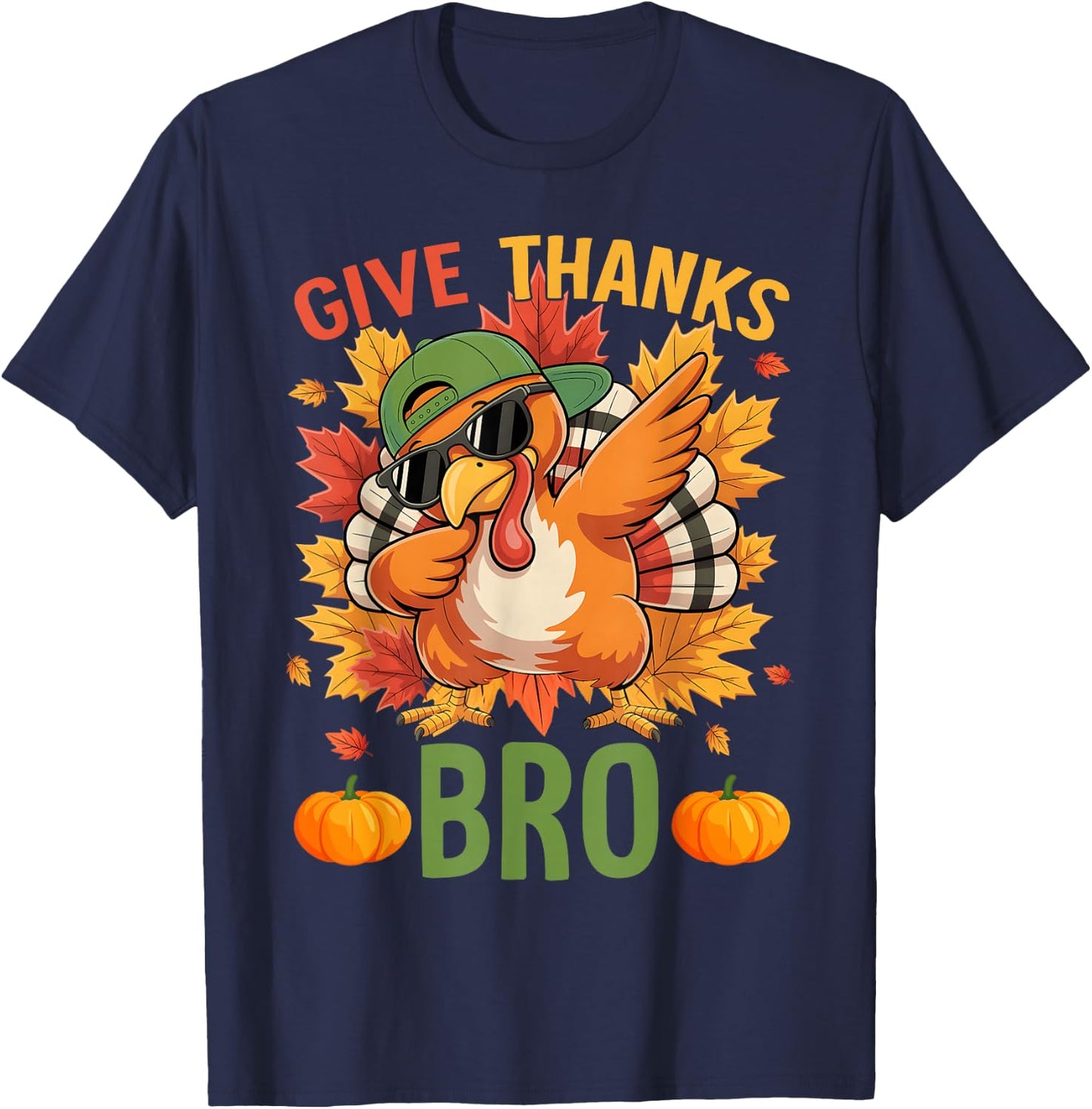 Thanksgiving Give Thanks Bro Cute Turkey Thankful Men Boy T-Shirt - T-Shirt | Navy