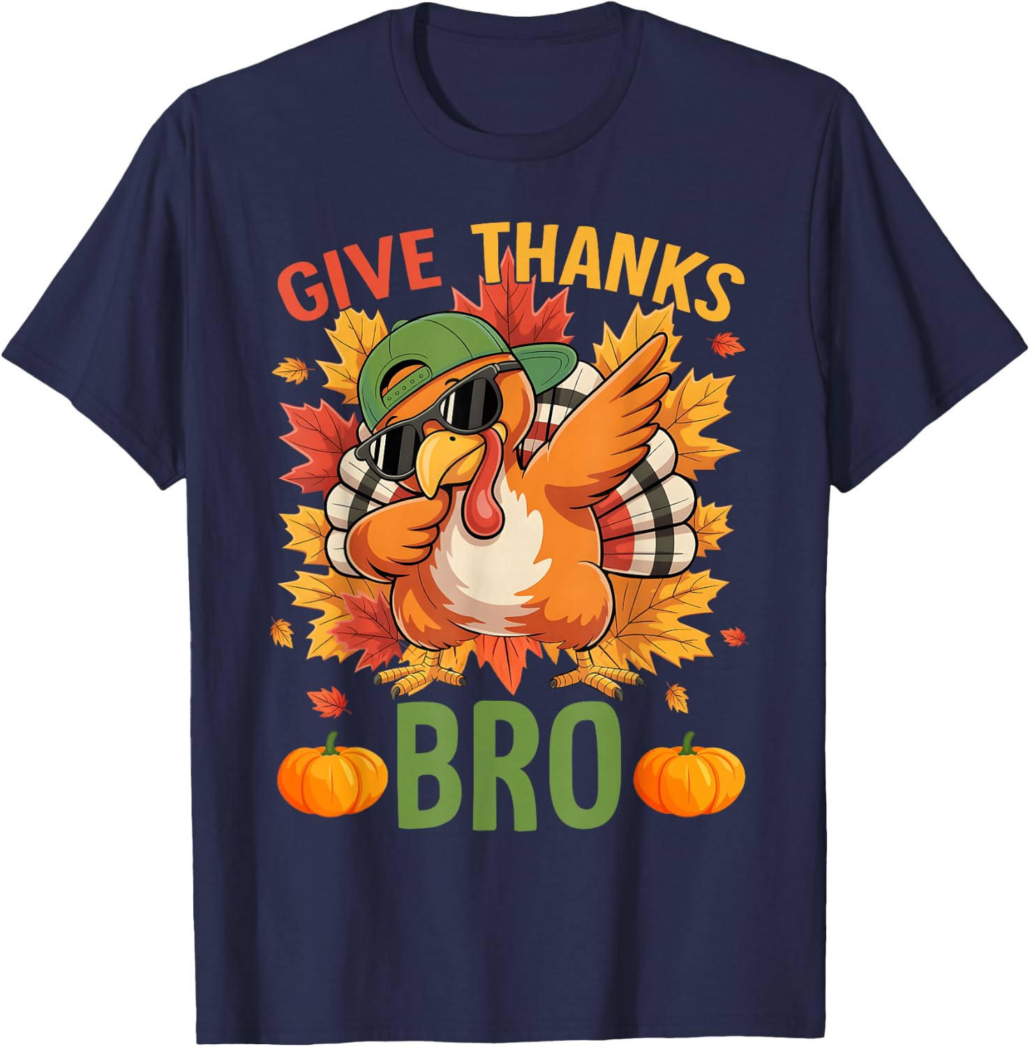 Thanksgiving Give Thanks Bro Cute Turkey Thankful Men Boy T-Shirt - T-Shirt | Navy
