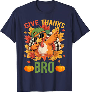 Thanksgiving Give Thanks Bro Cute Turkey Thankful Men Boy T-Shirt - T-Shirt | Navy