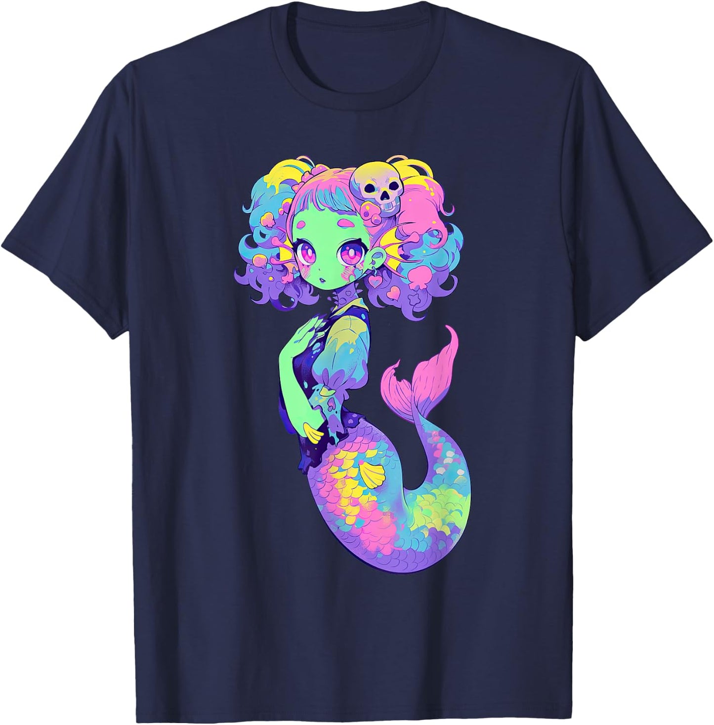 Kawaii Pastel Goth Creepy Cute Witchy Zombie Mermaid T-Shirt - T-Shirt | Navy