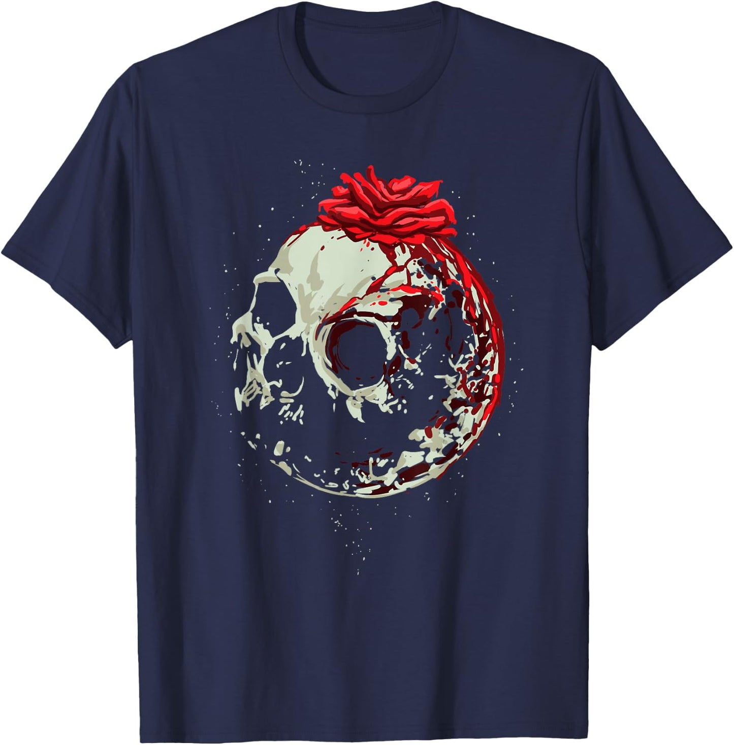 Moon, Rose & Skull shirt Great Gothic Occult Satanic Design T-Shirt - T-Shirt | Navy
