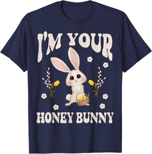 Cute I'm Your Honey Bunny Easter Flowers Love Rabbit T-Shirt - T-Shirt | Navy