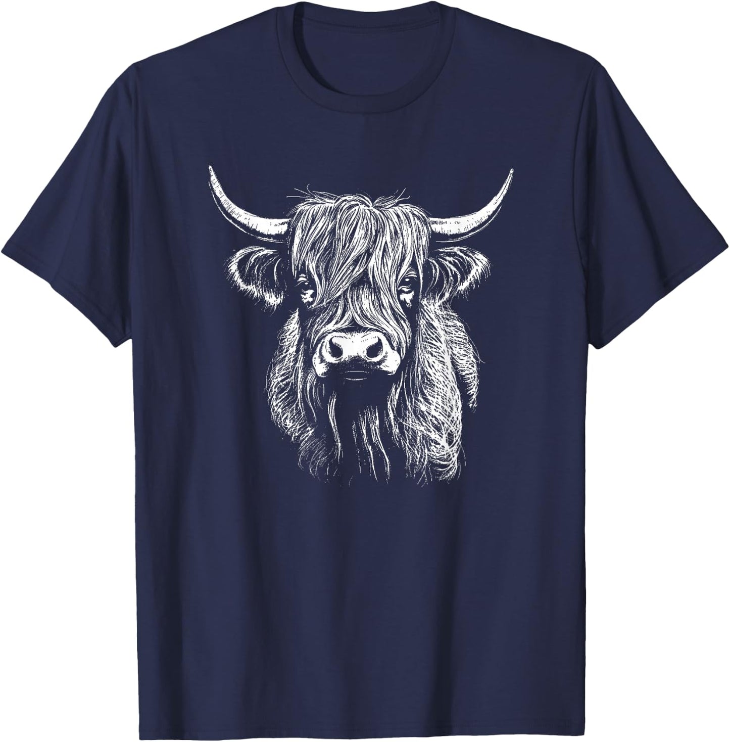 Scottish Highland Cattle Cow Drawing T-Shirt - T-Shirt | Navy