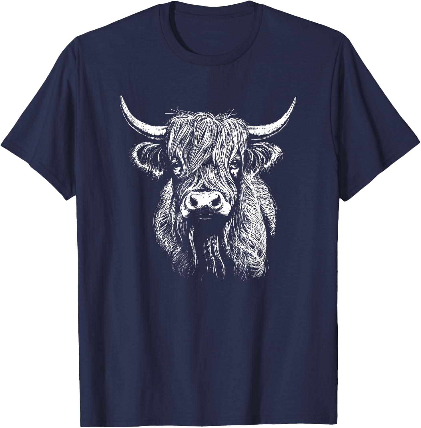 Scottish Highland Cattle Cow Drawing T-Shirt - T-Shirt | Navy