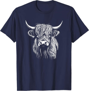 Scottish Highland Cattle Cow Drawing T-Shirt - T-Shirt | Navy