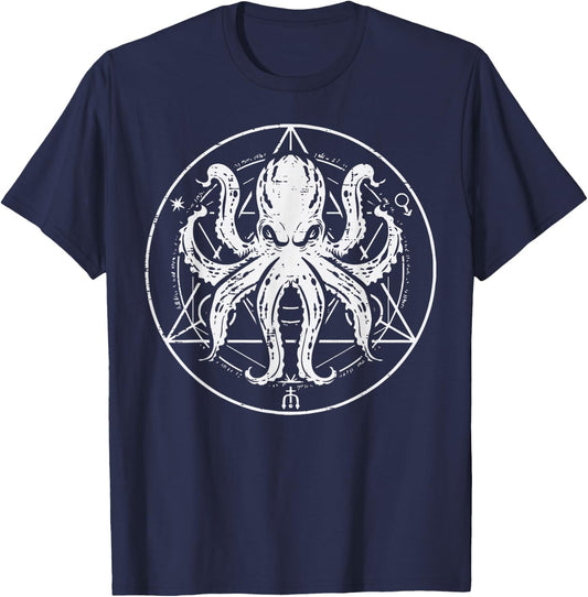 Octopus Hexagram Cephalopod Sea Animal Men Women Kids Teen T-Shirt - T-Shirt | Navy