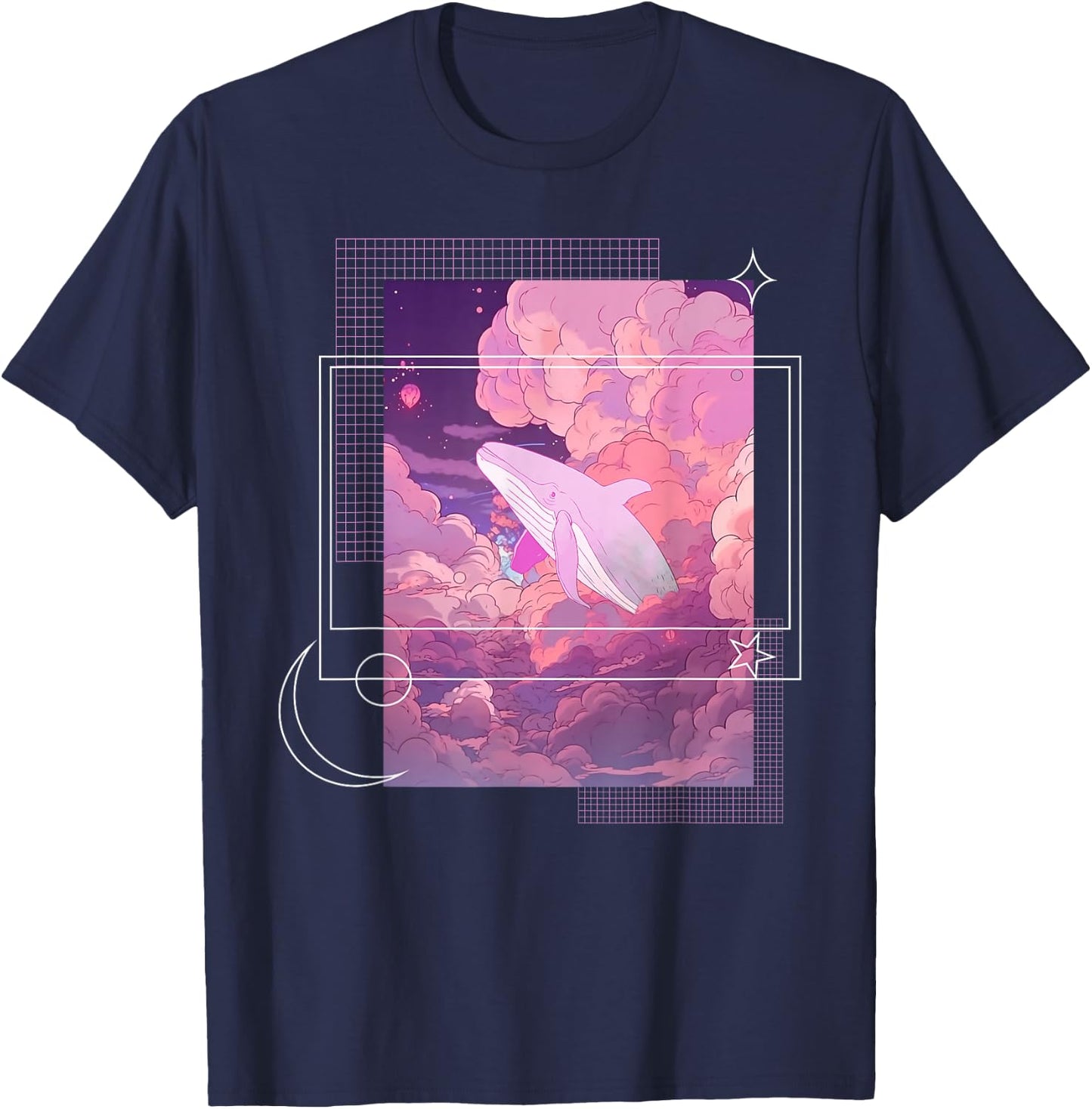 Lofi Japanese Aesthetic Pastel Fantasy Whale In Clouds T-Shirt - T-Shirt | Navy