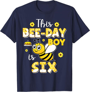 This Bee-Day Boy Is Six 6 Years Old 6th Birthday Bumble T-Shirt - T-Shirt | Navy