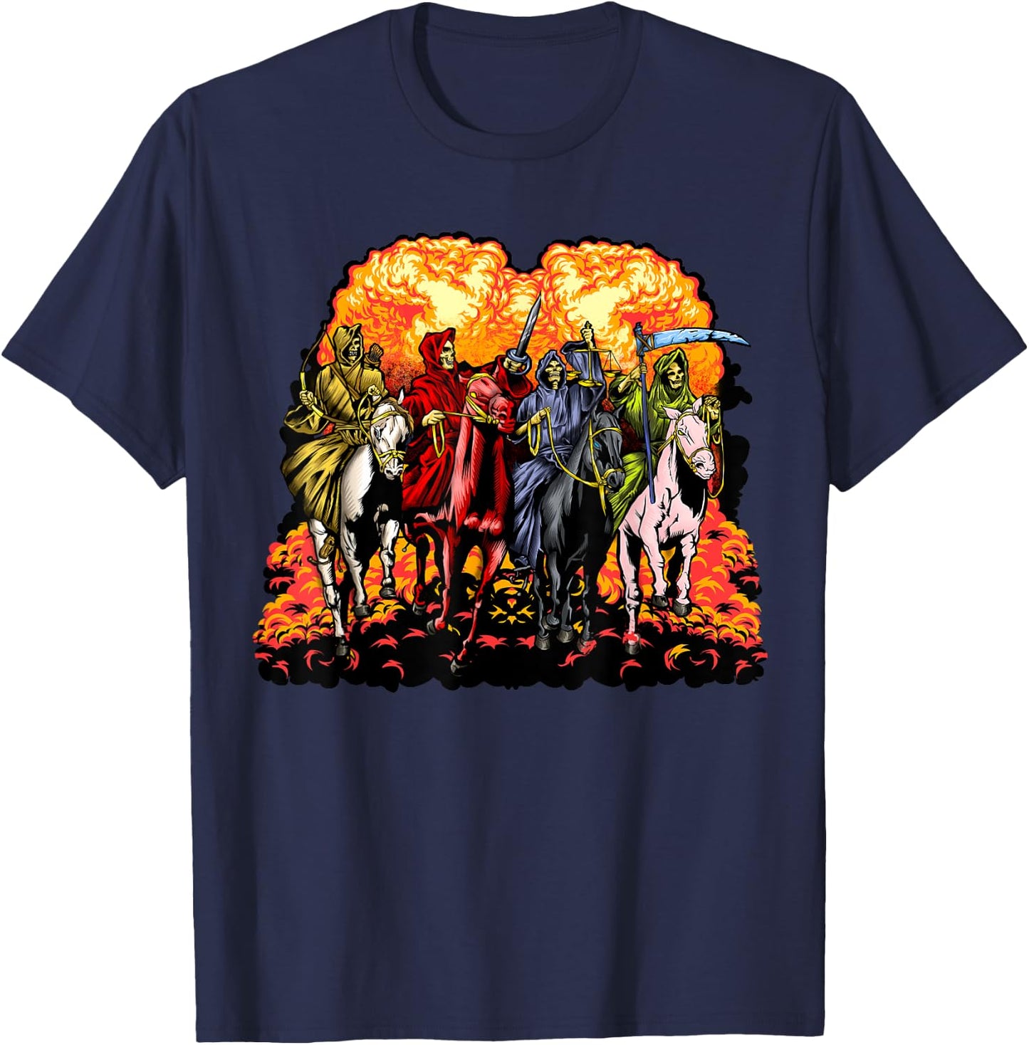4 Horsemen Of The Apocalypse Revelation 6:1-8 Jesus Gift T-Shirt - T-Shirt | Navy