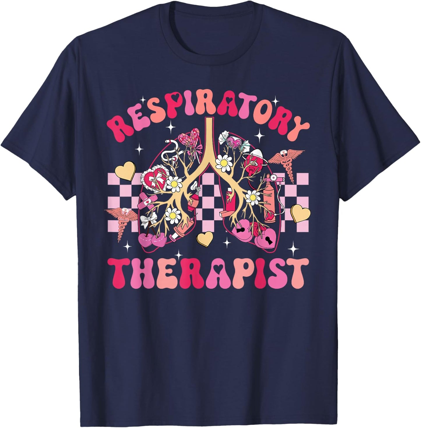 Valentine Lung Hearts Respiratory Therapist Pulmonologist T-Shirt - T-Shirt | Navy