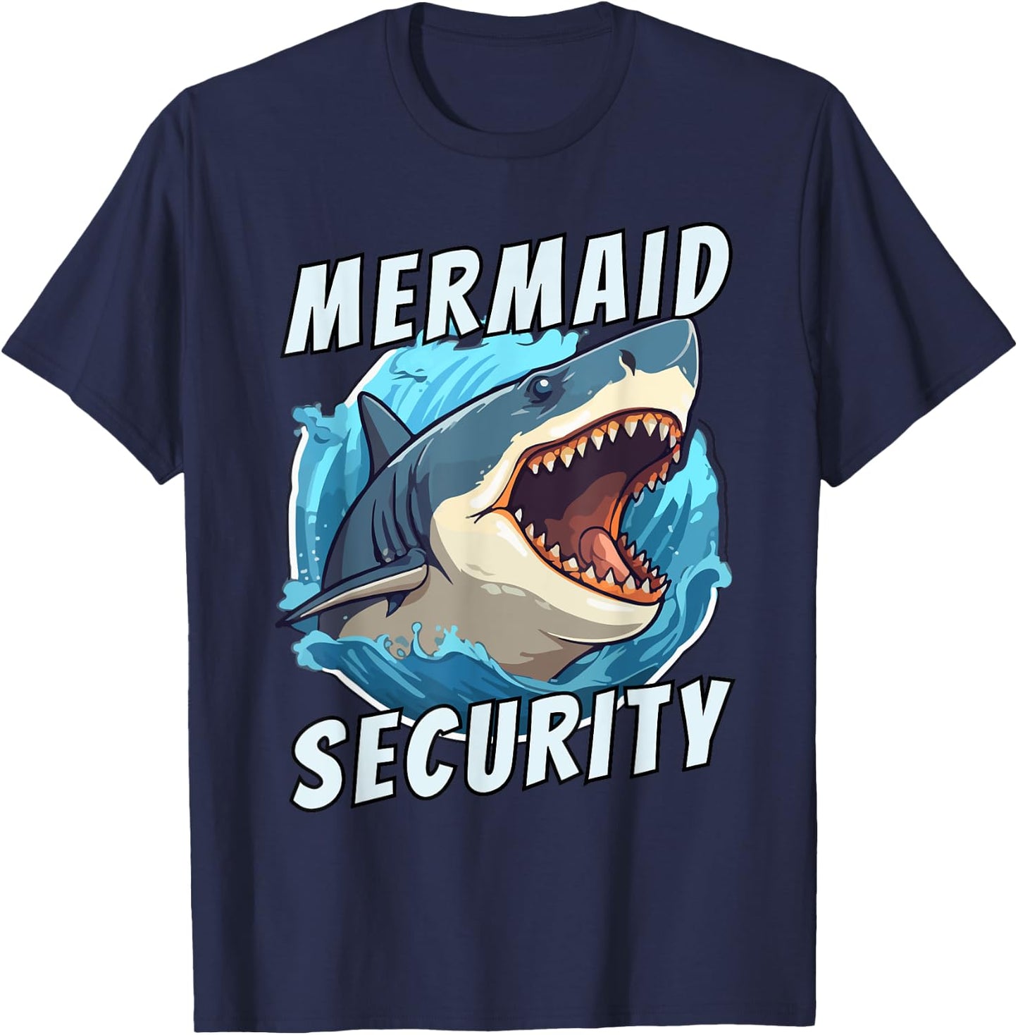 Mermaid Security Funny Dad Of The Birthday Girl Retro Shark T-Shirt - T-Shirt | Navy