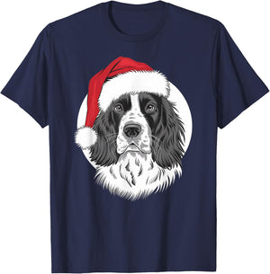 Springer Santa Dog on English Springer Spaniel Christmas Men Women Kids T-Shirt - T-Shirt | Navy