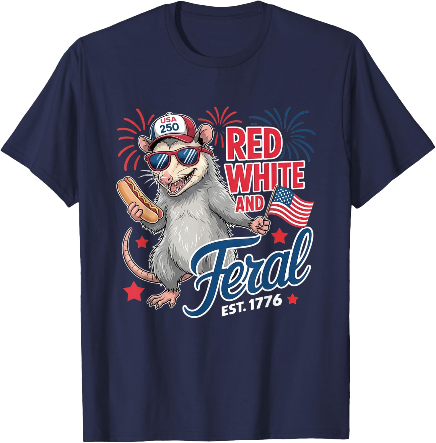 Red White and Feral USA Possum 4th of July Merica Men Kids T-Shirt - T-Shirt | Navy