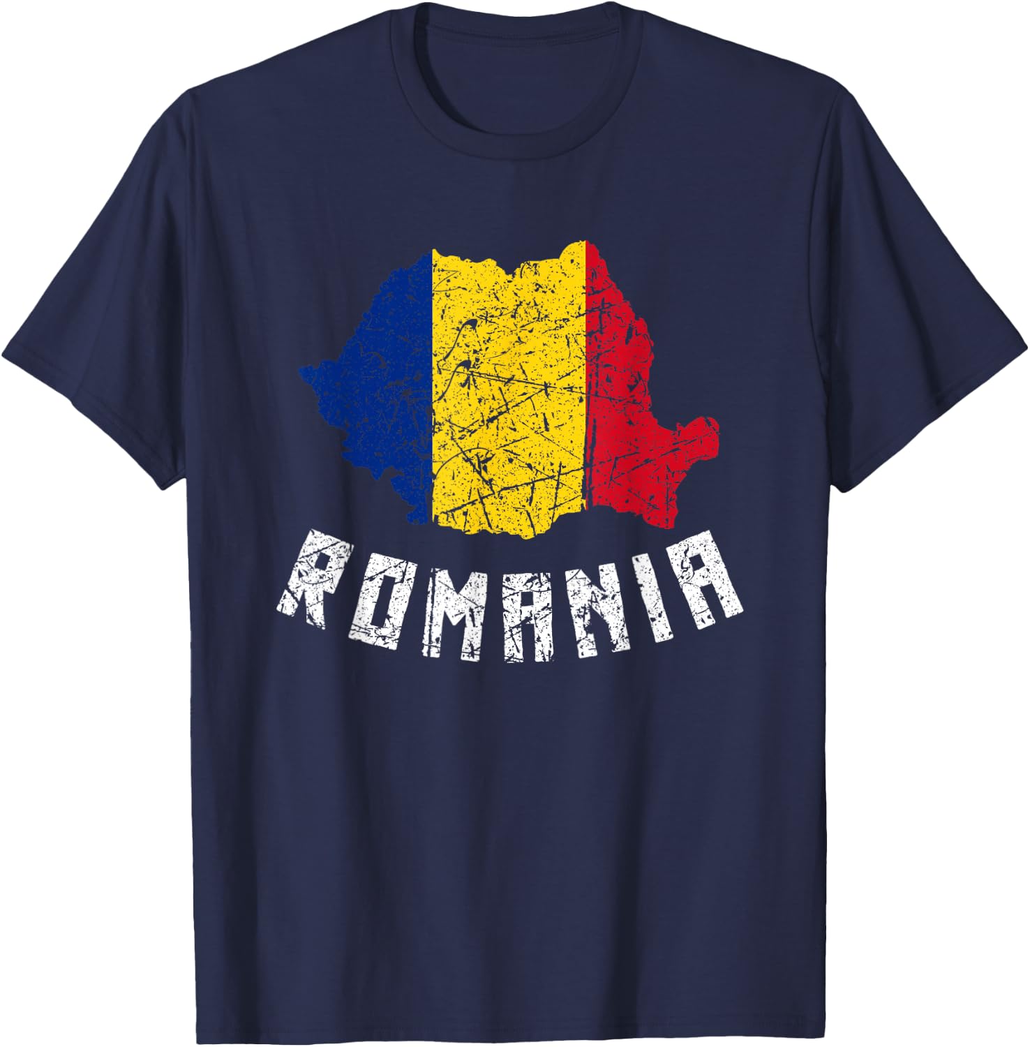 Romanian Flag Of Romania European Distressed Men Women Kids T-Shirt - T-Shirt | Navy