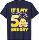It's My 5th Bee Day 5 Year Old Birthday Bee Theme Party T-Shirt - T-Shirt | Navy