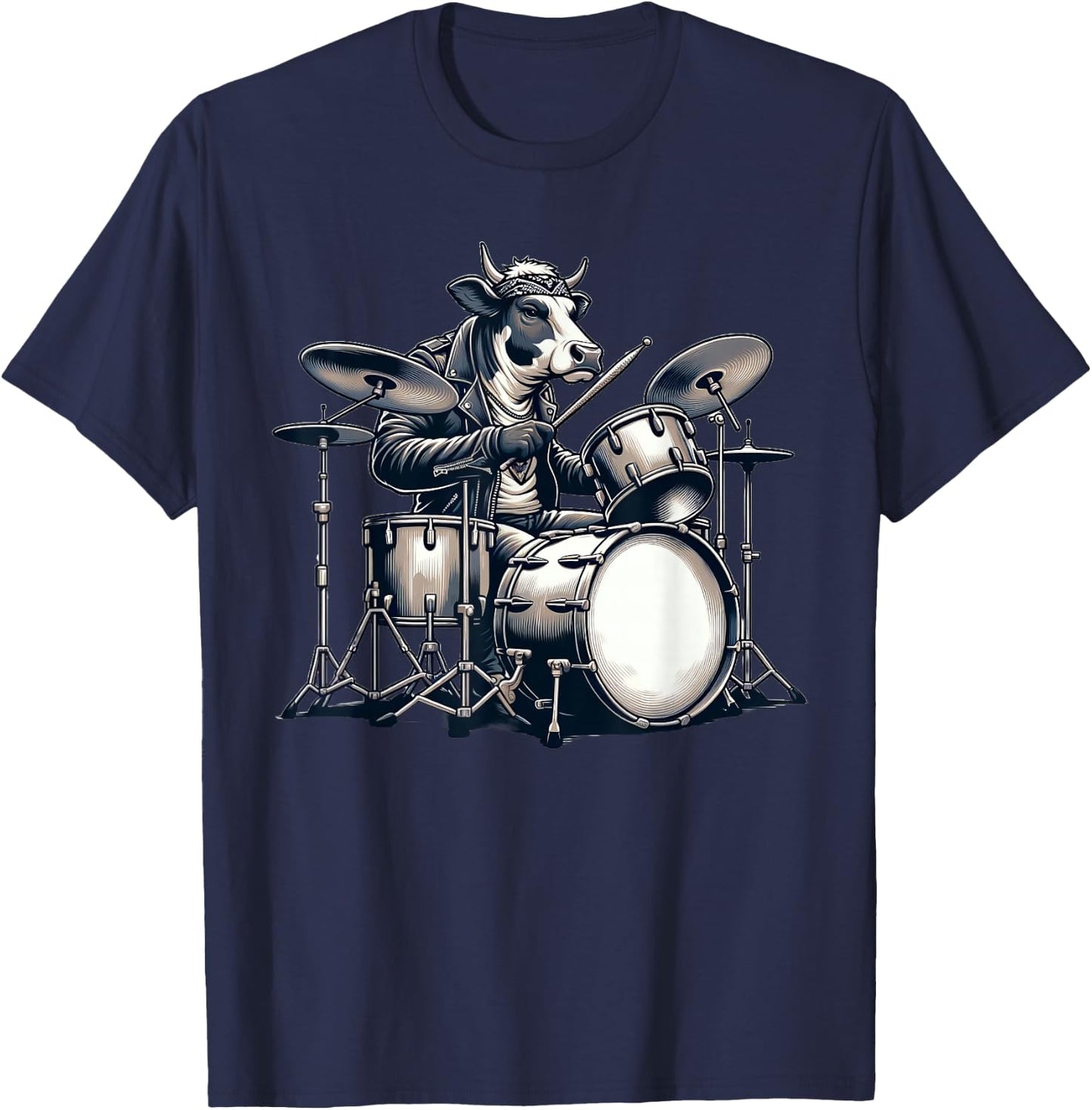 Cute Cow Playing Drums Cows Drummer Music T-Shirt - T-Shirt | Navy
