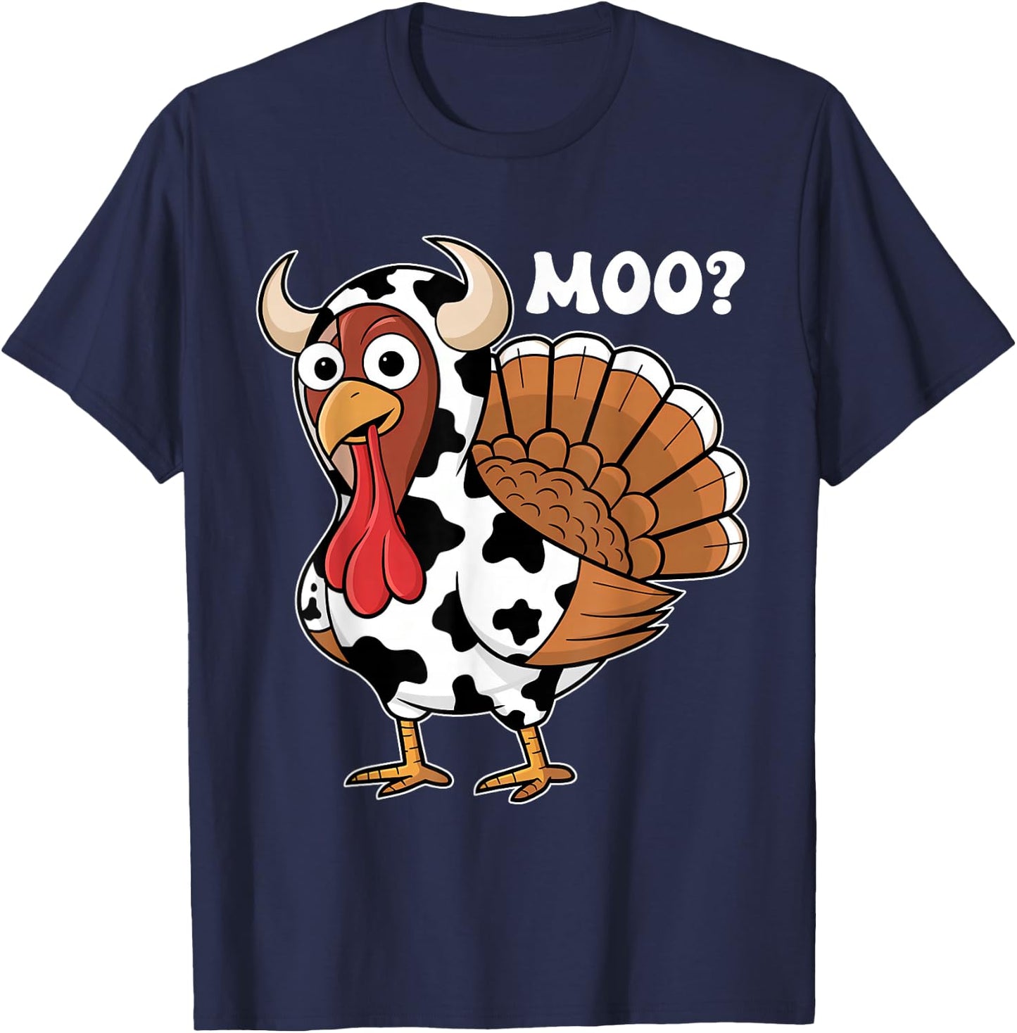 Turkey Moo Funny Thanksgiving Autumn Farmer Cow Turkey T-Shirt - T-Shirt | Navy