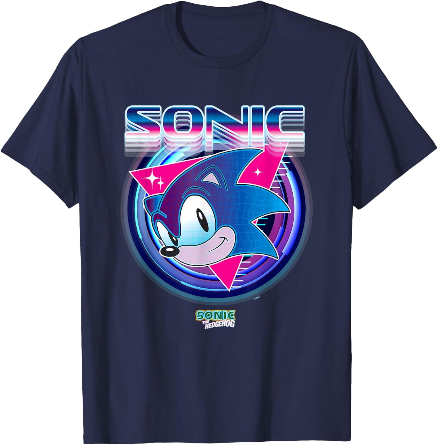 Sonic The Hedgehog Sonic Face Retro Neon Logo T-Shirt - T-Shirt | Navy
