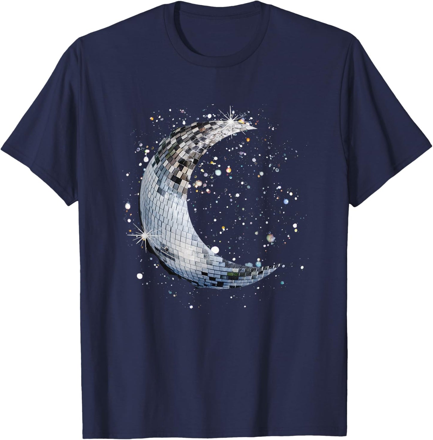 Disco Ball Half Moon Cute Moon Black and White , black T-Shirt - T-Shirt | Navy