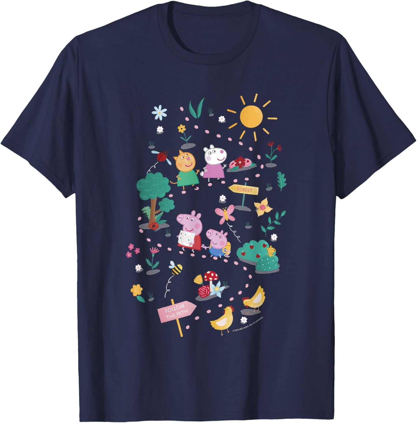 Peppa Pig Follow The Path To The Forest Group Shot T-Shirt - T-Shirt | Navy