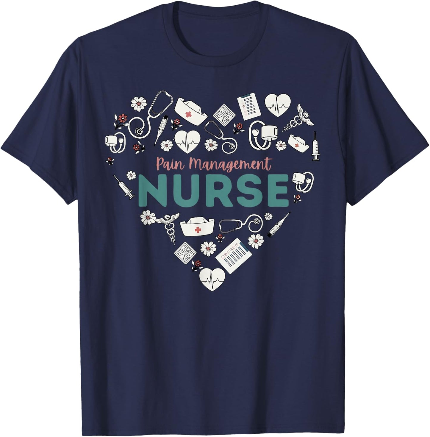 Retro Pain Management Nurse Heart Nursing Student School T-Shirt - T-Shirt | Navy