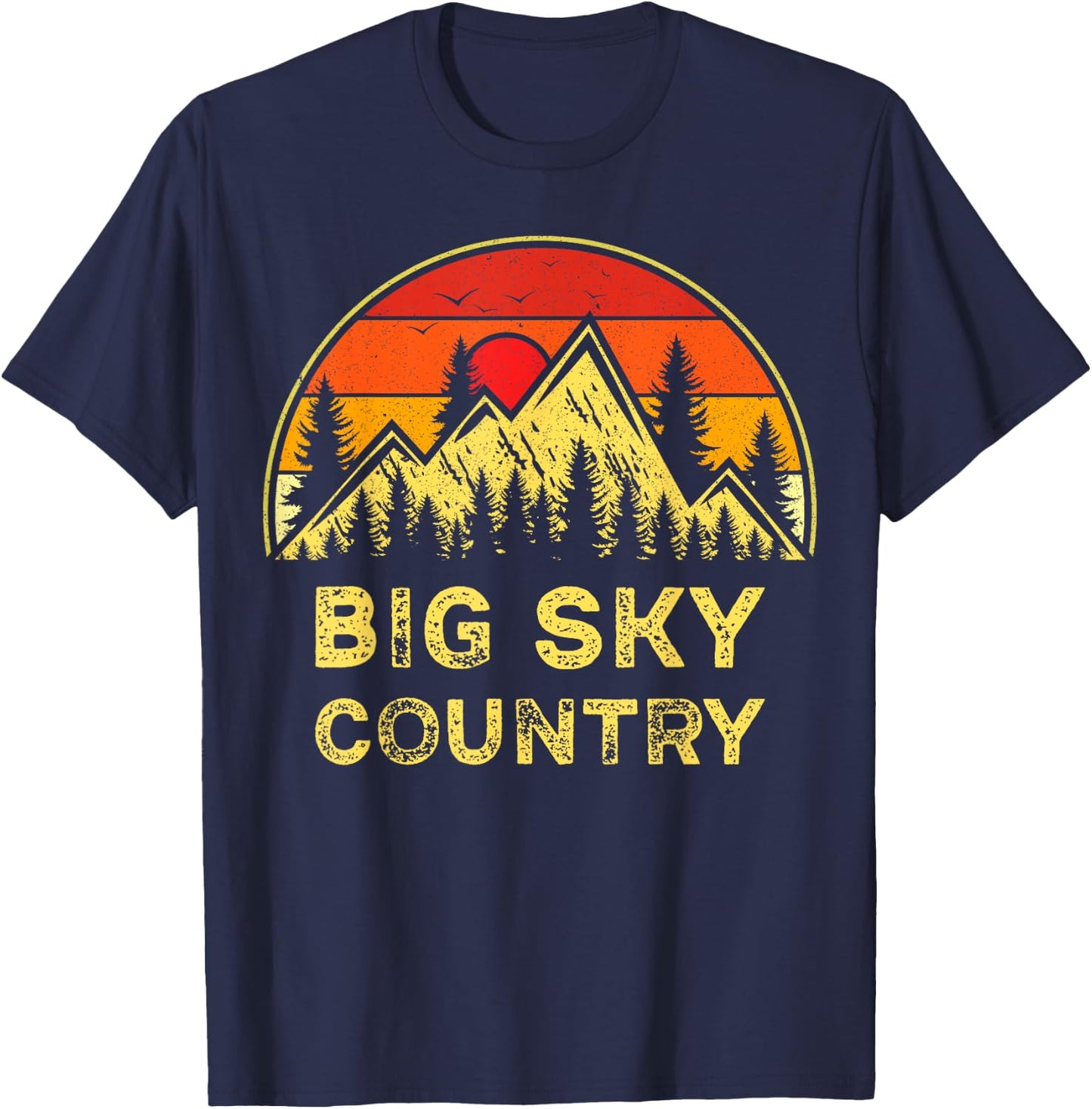 Vintage Big Sky Country Montana MT Mountains Hiking Souvenir T-Shirt - T-Shirt | Navy